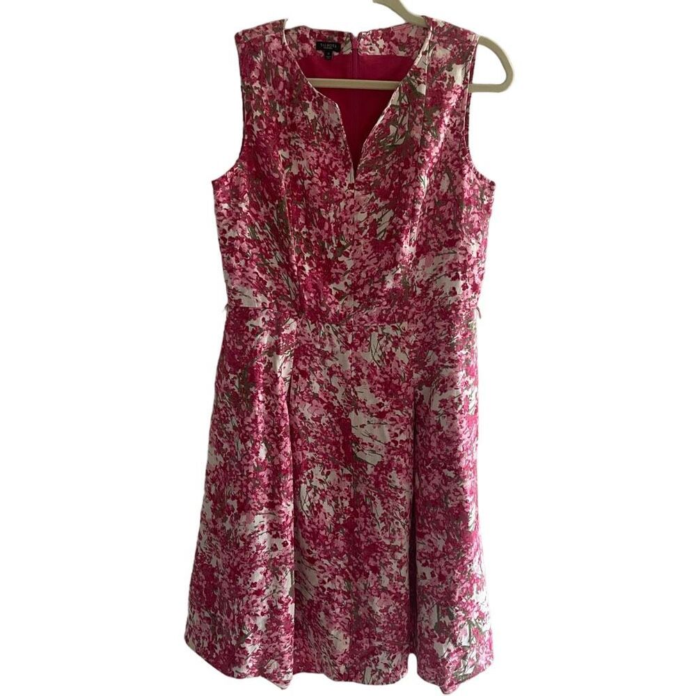 Talbots Pink and White Sleeveless V-Neck Midi Dress